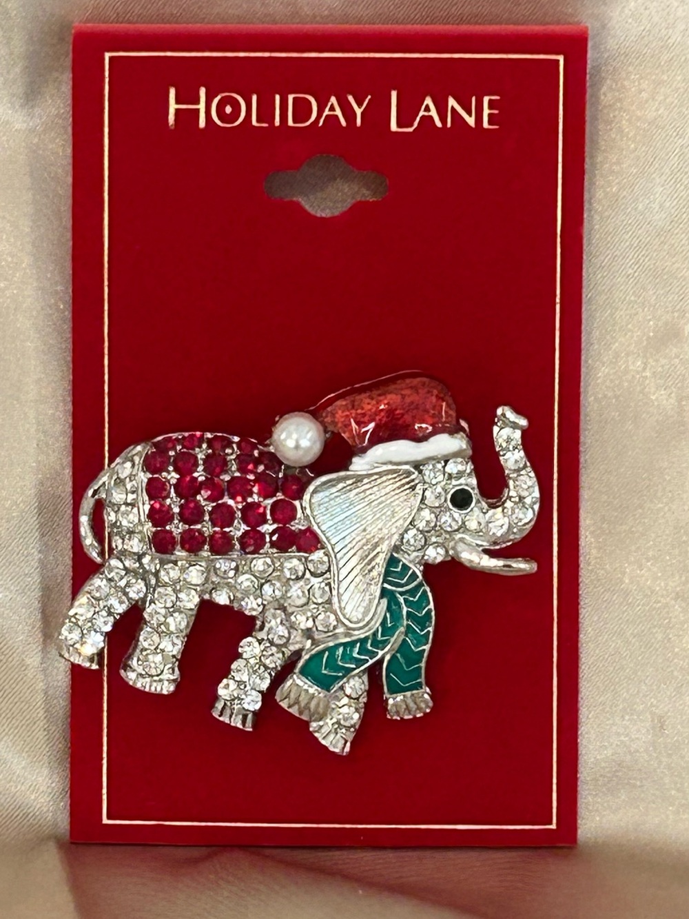 Holiday Lane Red & Green Festive Elephant Brooch